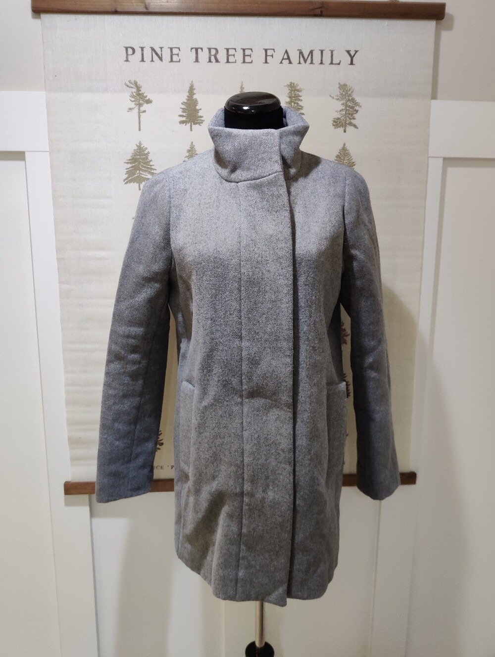 J.Crew Grey Heather Wool Blend Standing Collar Zip Trench Coat Size 6